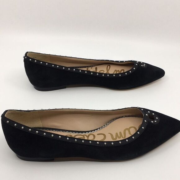 Sam Edelman Rini Black Suede Point Toe Silver Studded Key Hole Ballet Flats Sz 6 - Picture 8 of 16